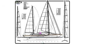 This drawing shows the sail and rigging plan. At the time she was launched, Felicita West was the largest aluminum sailing yacht ever built.
